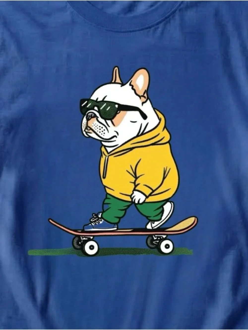 Gildan Blue Short Sleeve Tee with Yellow Hoodie Bulldog Skate Graphic